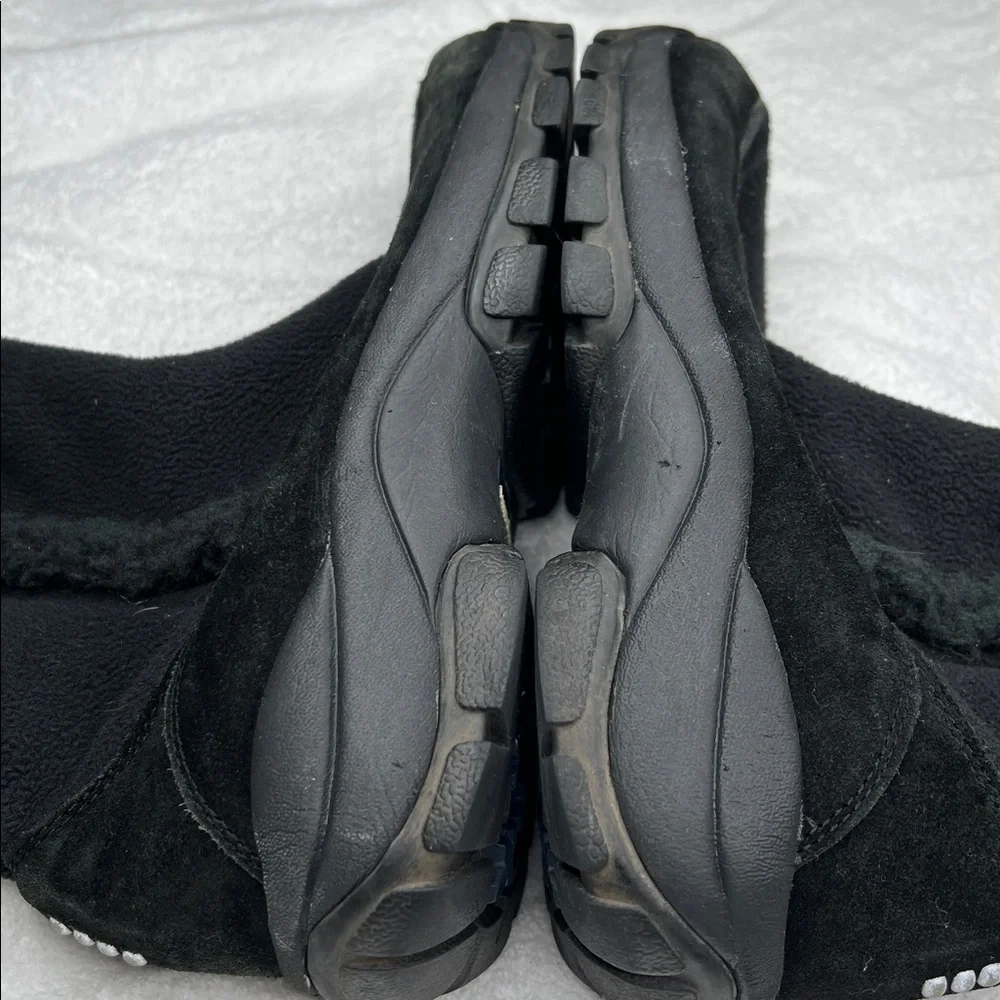 LANDS END 8 Black Suede Fur Lined Zip Below Knee Winter Waterproof Boots